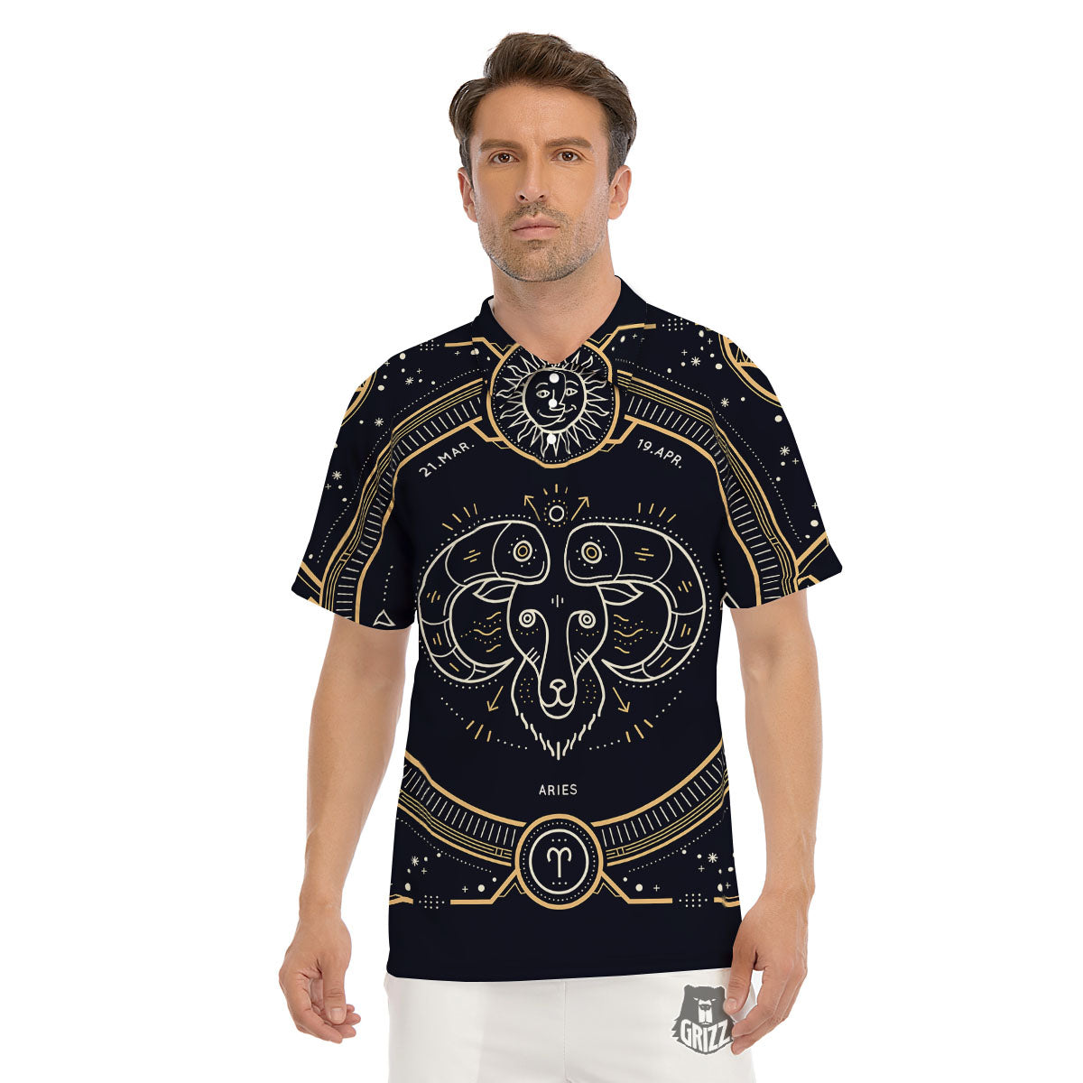 Zodiac Sign Vintage Aries Print Men's Golf Shirts-grizzshop