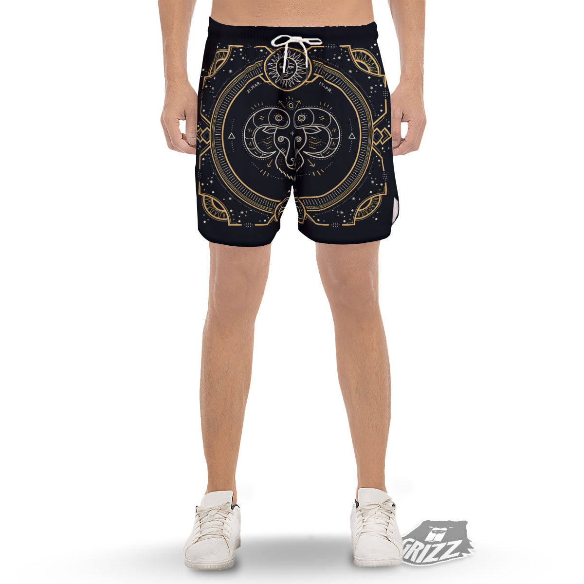Zodiac Sign Vintage Aries Print Men's Gym Shorts-grizzshop