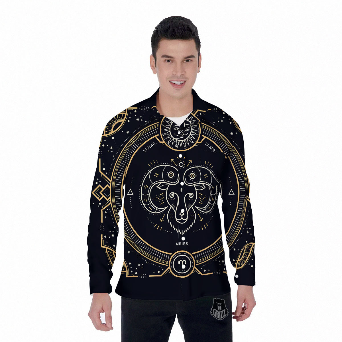 Zodiac Sign Vintage Aries Print Men's Long Sleeve Shirts-grizzshop