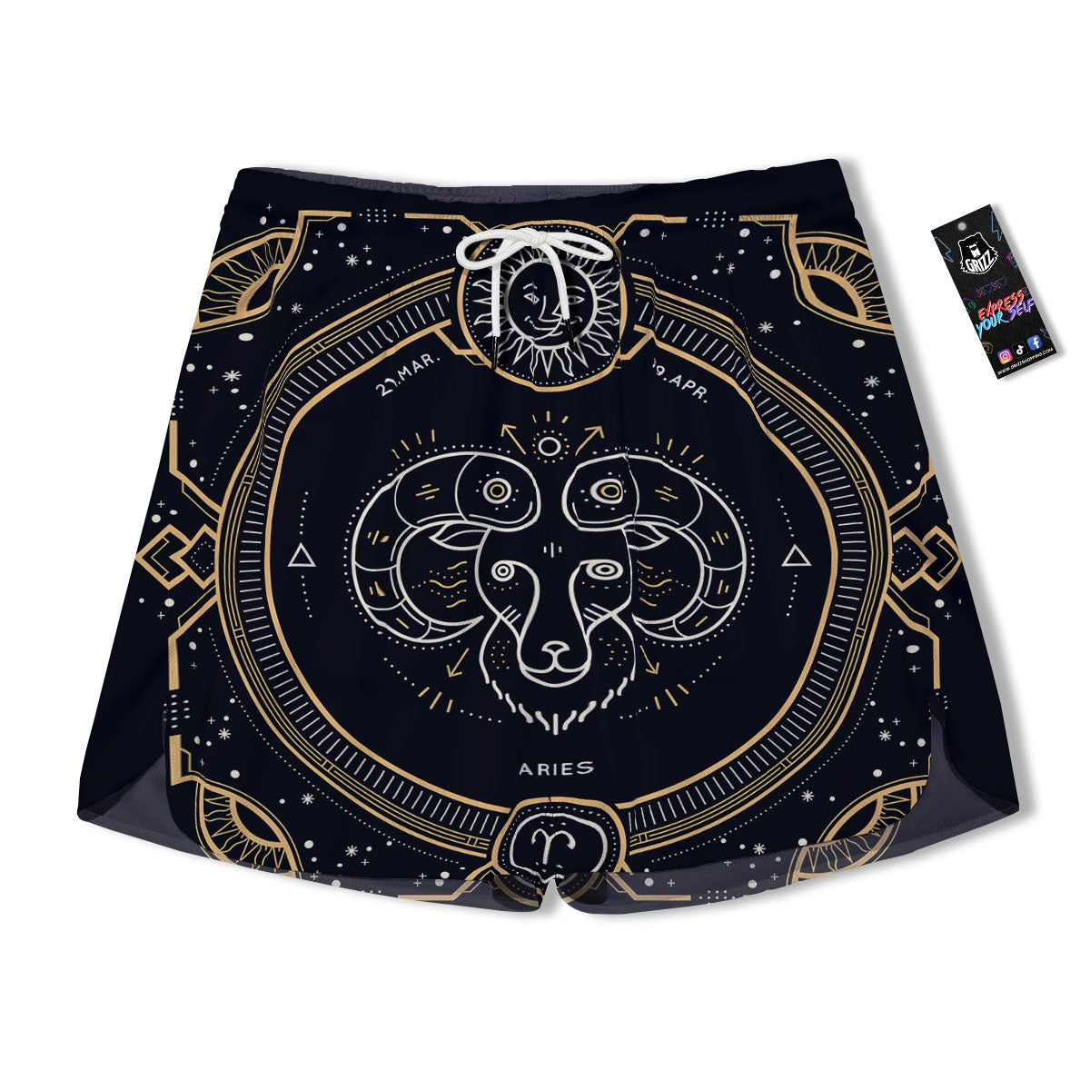 Zodiac Sign Vintage Aries Print Men's Running Shorts-grizzshop