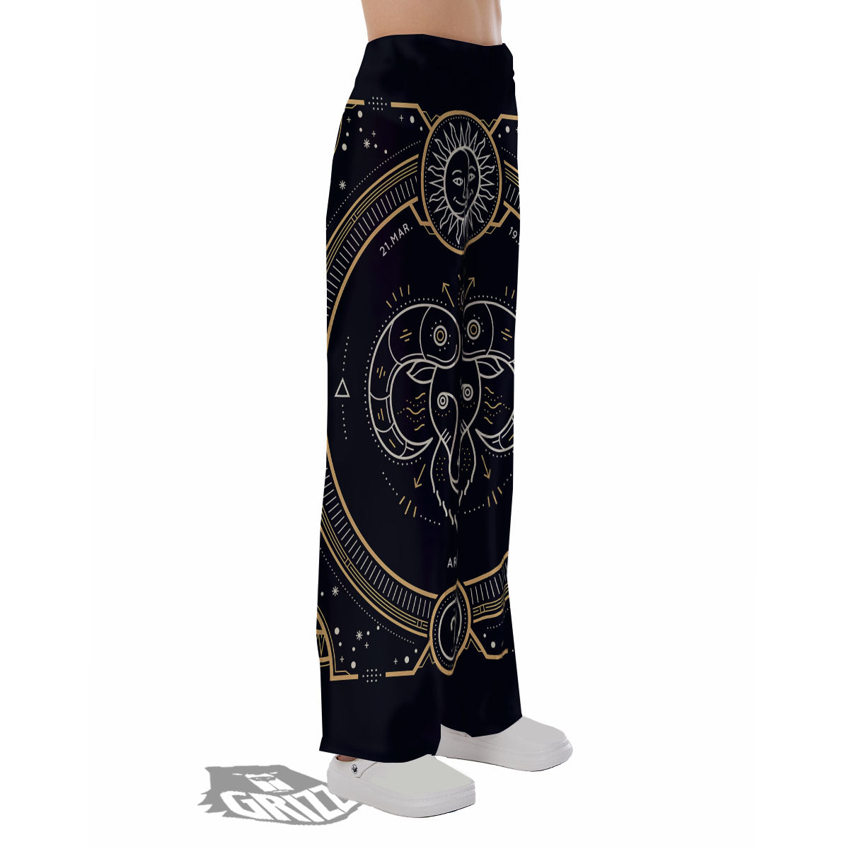 Zodiac Sign Vintage Aries Print Pajama Pants-grizzshop