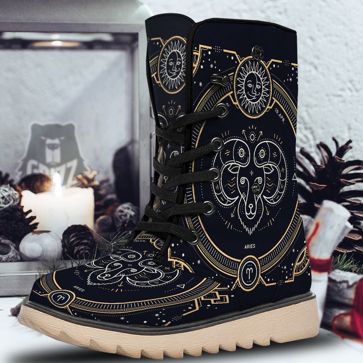 Zodiac Sign Vintage Aries Print Snow Boots-grizzshop