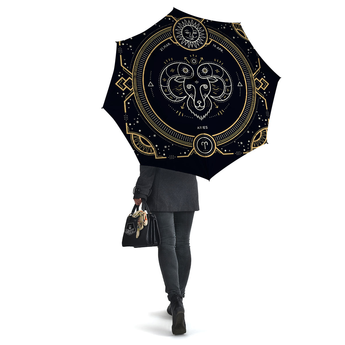 Zodiac Sign Vintage Aries Print Umbrella-grizzshop