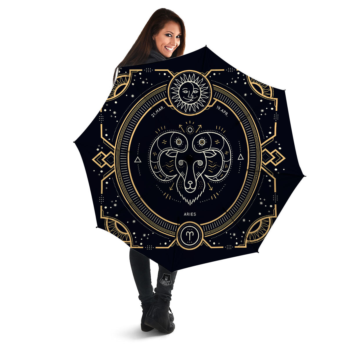 Zodiac Sign Vintage Aries Print Umbrella-grizzshop