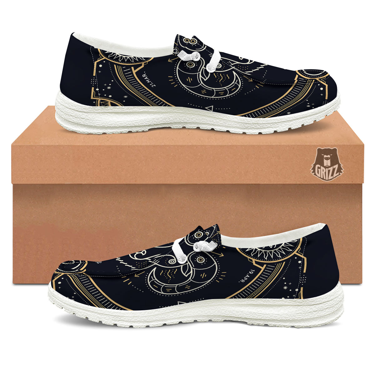 Zodiac Sign Vintage Aries Print White Loafers-grizzshop