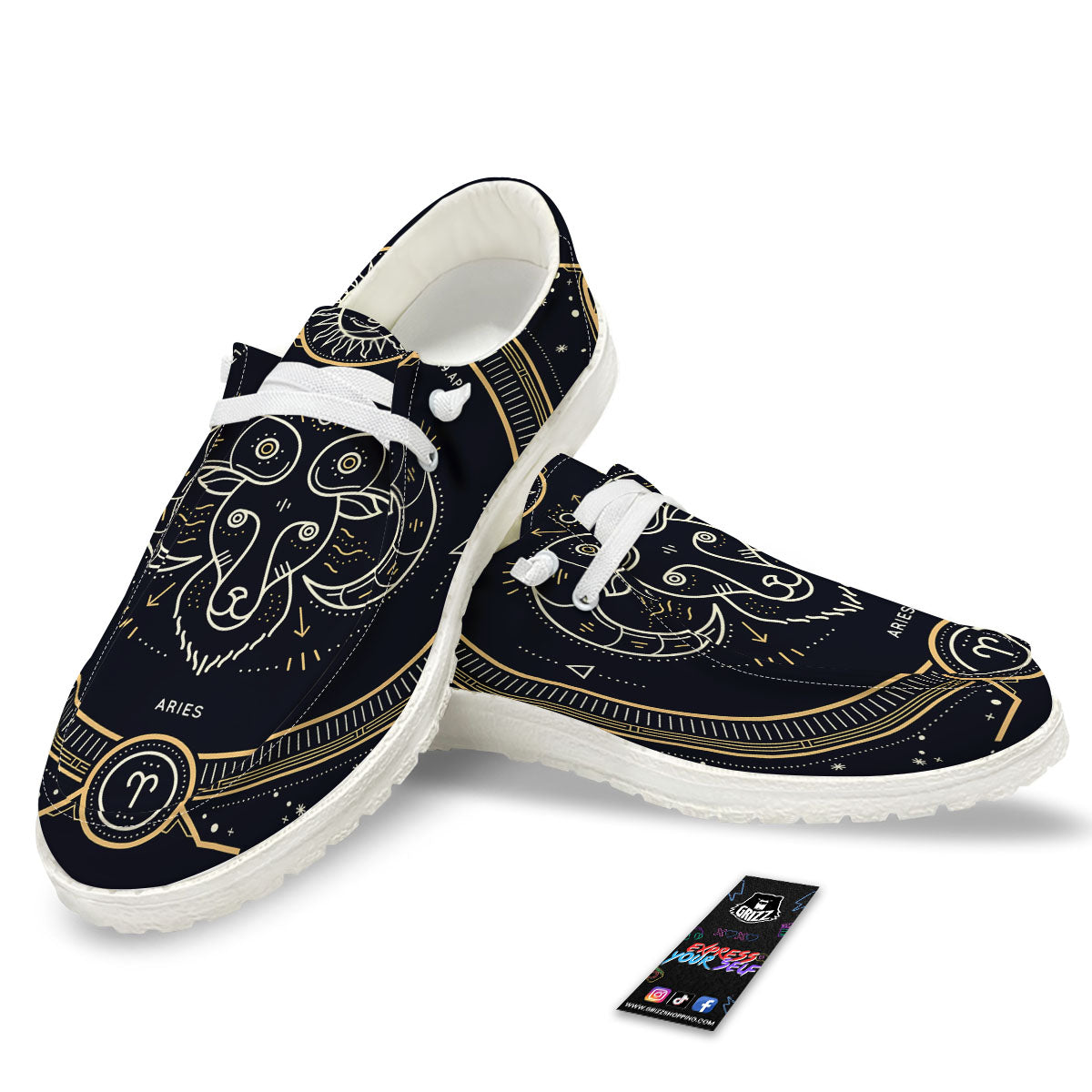 Zodiac Sign Vintage Aries Print White Loafers-grizzshop