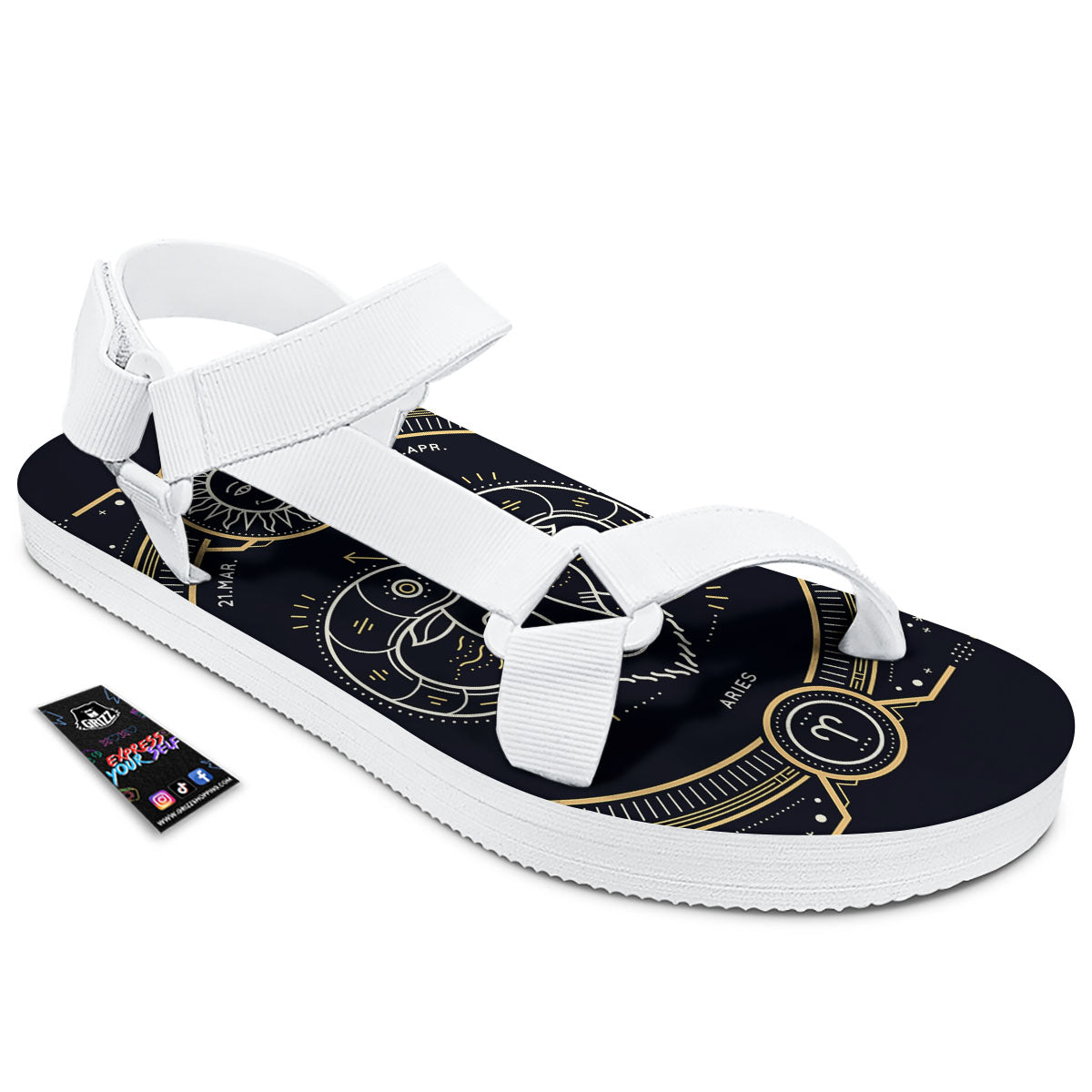 Zodiac Sign Vintage Aries Print White Open Toe Sandals-grizzshop