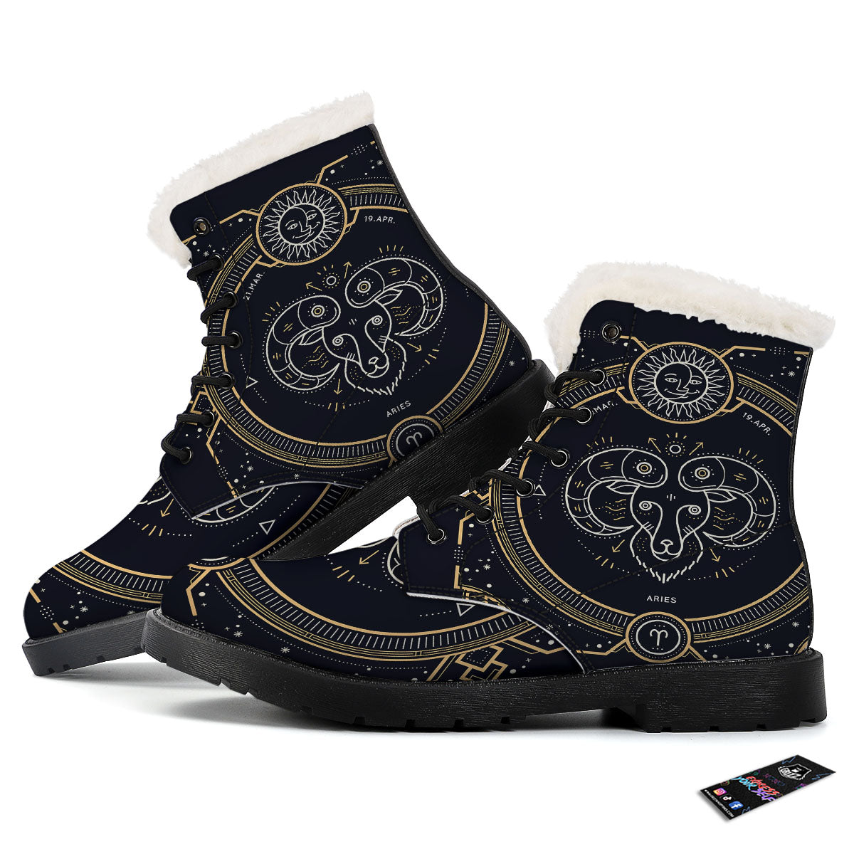 Zodiac Sign Vintage Aries Print Winter Boots-grizzshop