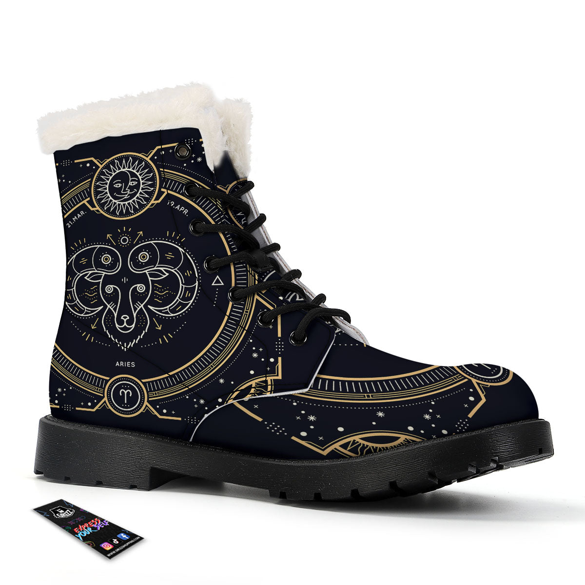 Zodiac Sign Vintage Aries Print Winter Boots-grizzshop