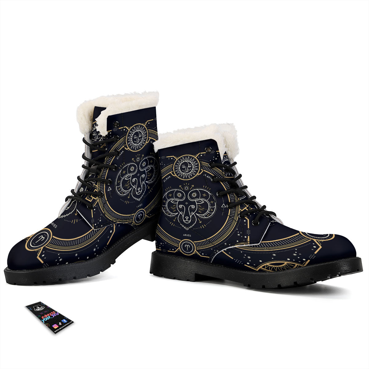 Zodiac Sign Vintage Aries Print Winter Boots-grizzshop