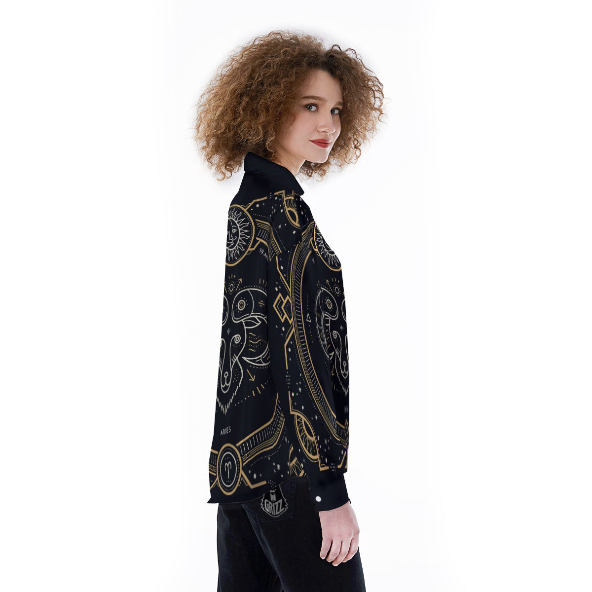 Zodiac Sign Vintage Aries Print Women's Long Sleeve Shirts-grizzshop