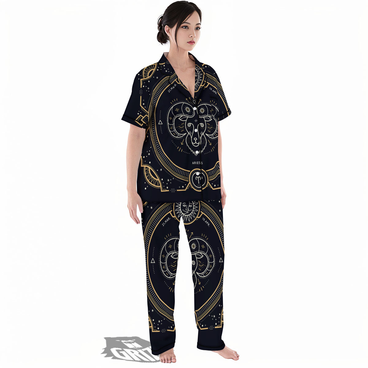 Zodiac Sign Vintage Aries Print Women's Pajamas Set-grizzshop