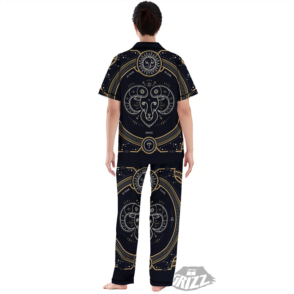 Zodiac Sign Vintage Aries Print Women's Pajamas Set-grizzshop