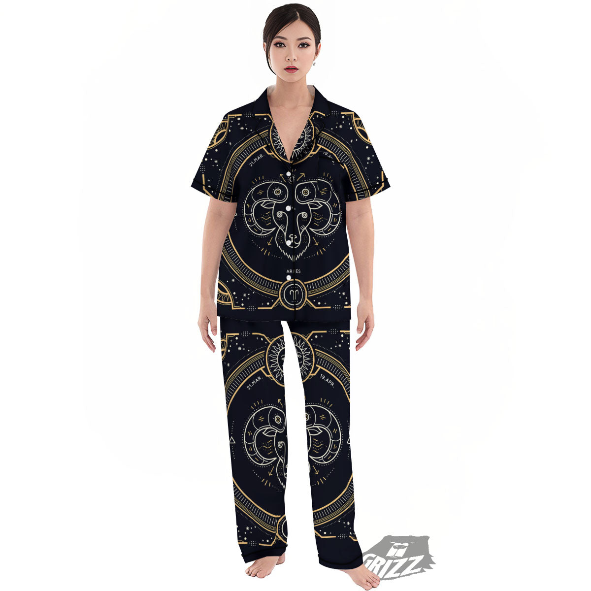 Zodiac Sign Vintage Aries Print Women's Pajamas Set-grizzshop