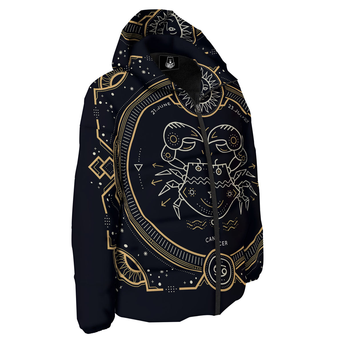 Zodiac Sign Vintage Cancer Print Down Jacket-grizzshop