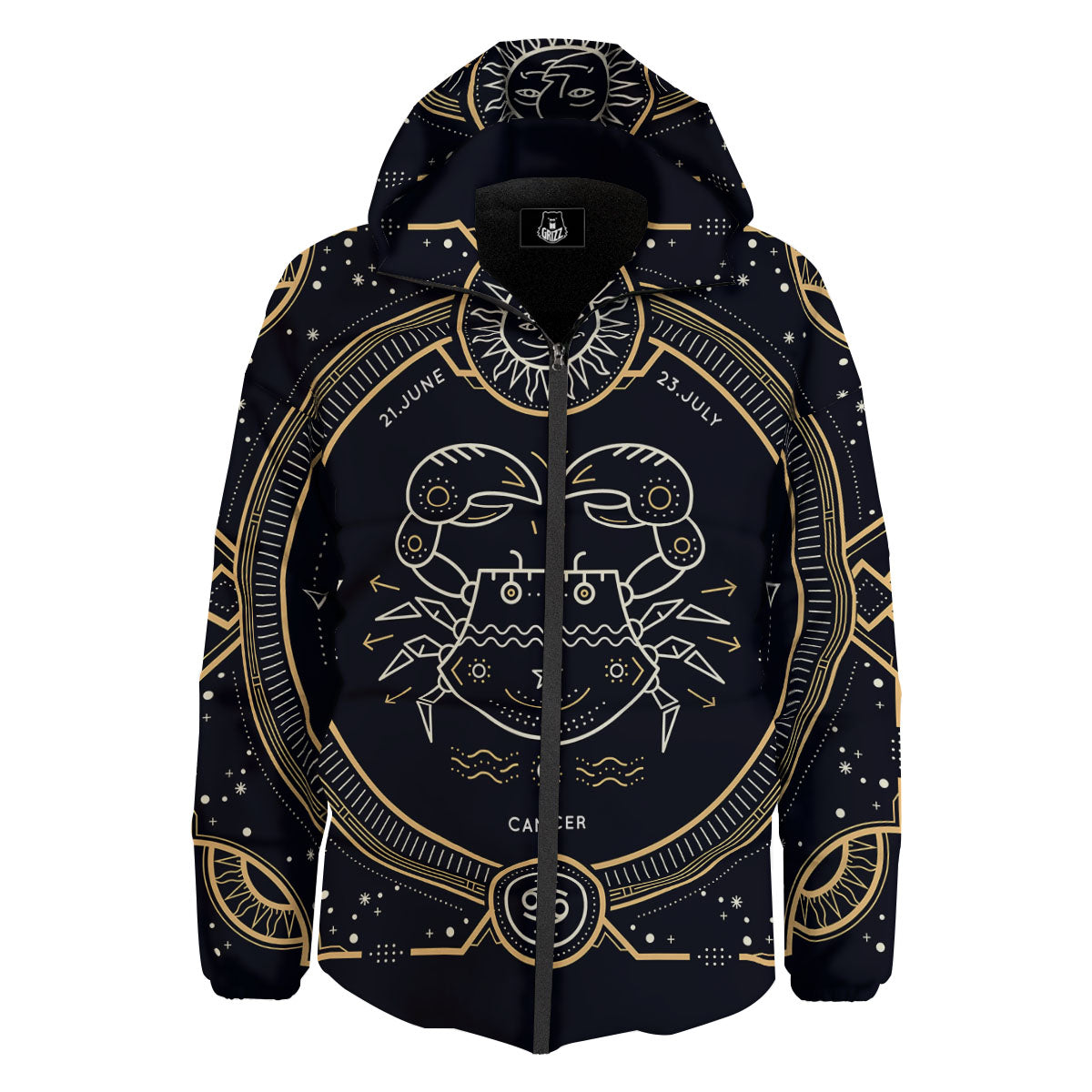 Zodiac Sign Vintage Cancer Print Down Jacket-grizzshop