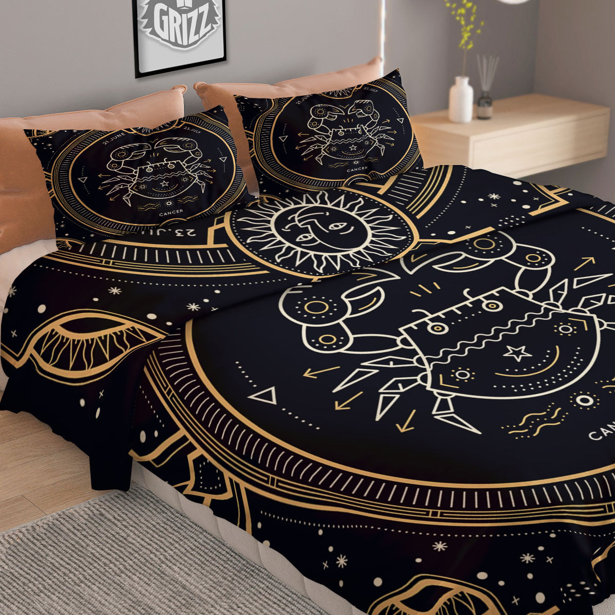 Zodiac Sign Vintage Cancer Print Duvet Cover Bedding Set