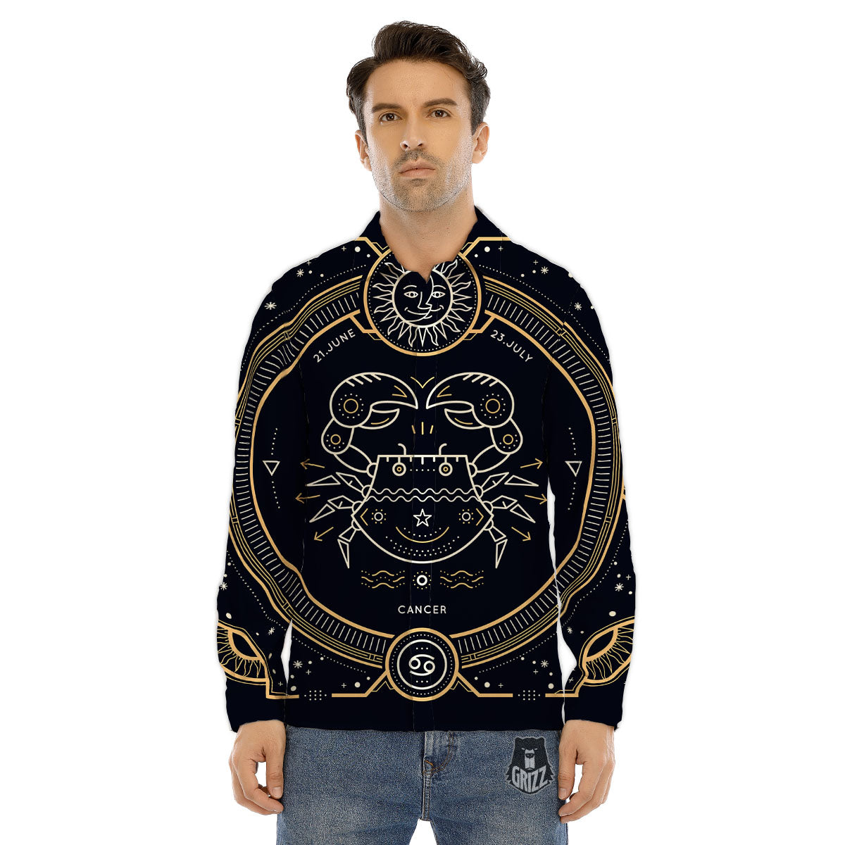 Zodiac Sign Vintage Cancer Print Men's Dress Shirts-grizzshop
