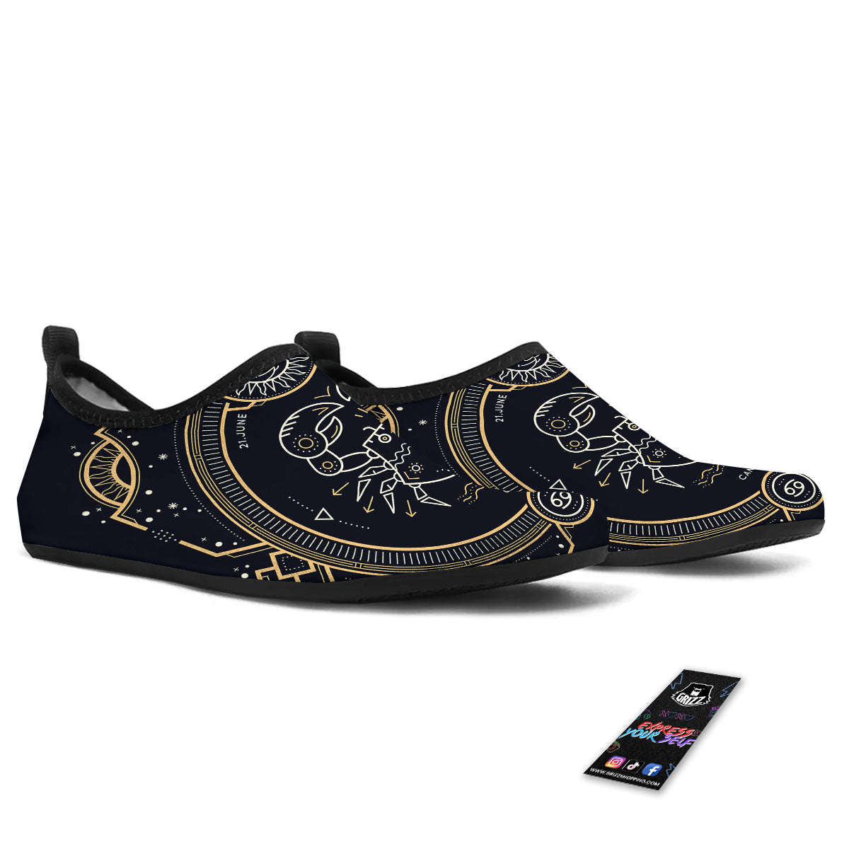 Zodiac Sign Vintage Cancer Print Water Shoes-grizzshop