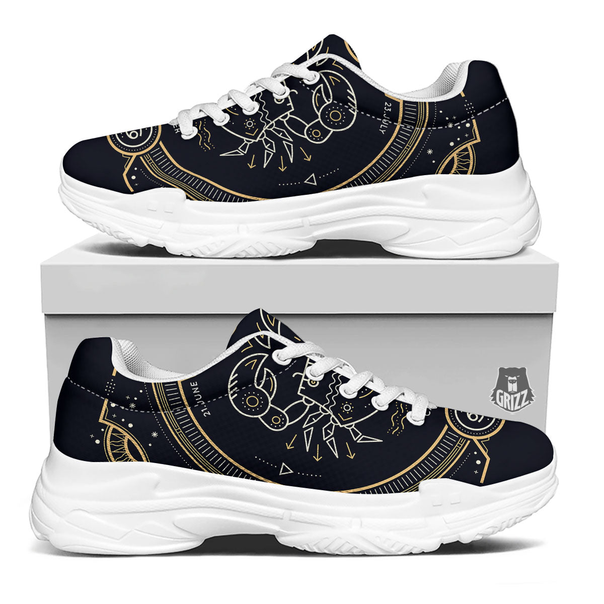 Zodiac Sign Vintage Cancer Print White Chunky Shoes-grizzshop