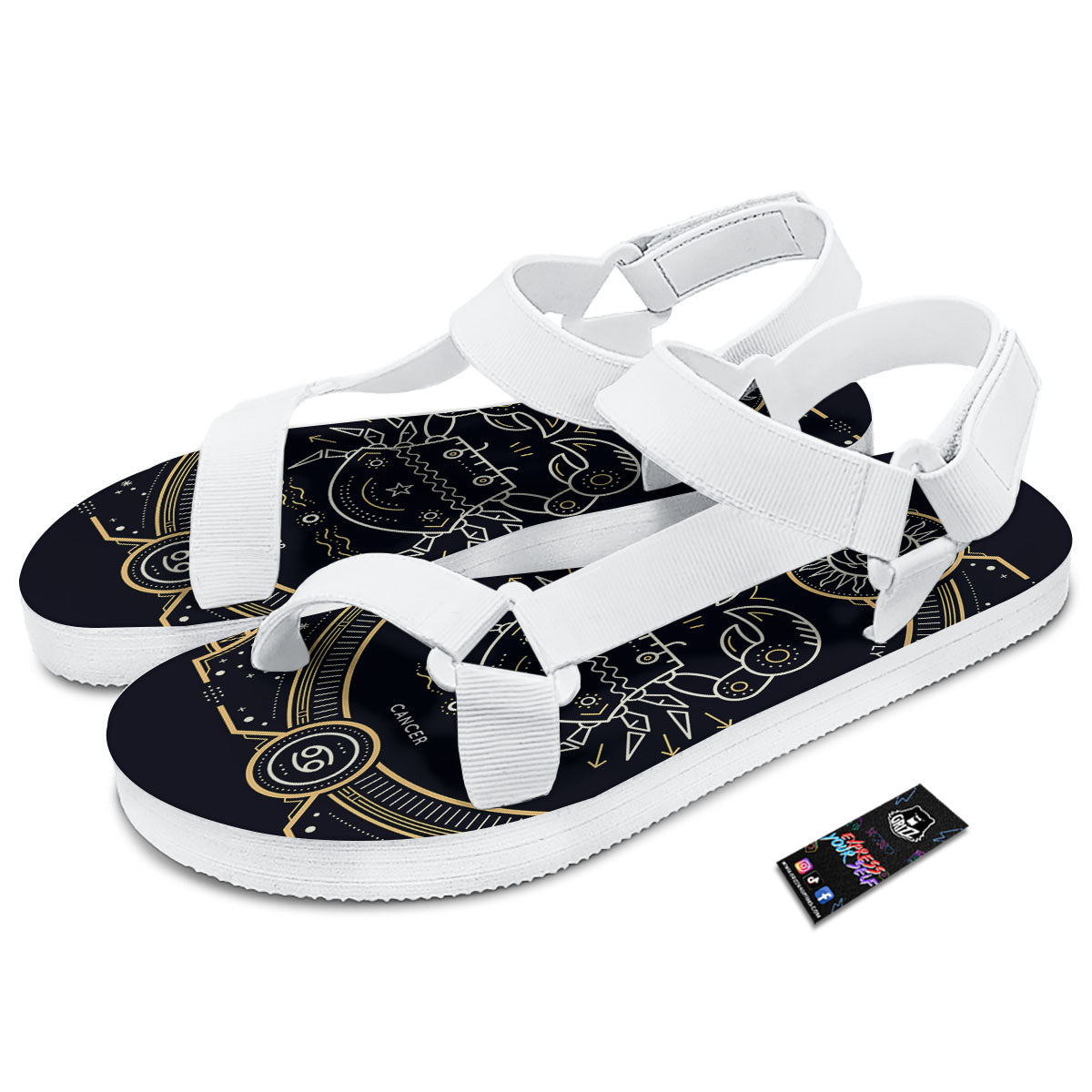 Zodiac Sign Vintage Cancer Print White Open Toe Sandals-grizzshop