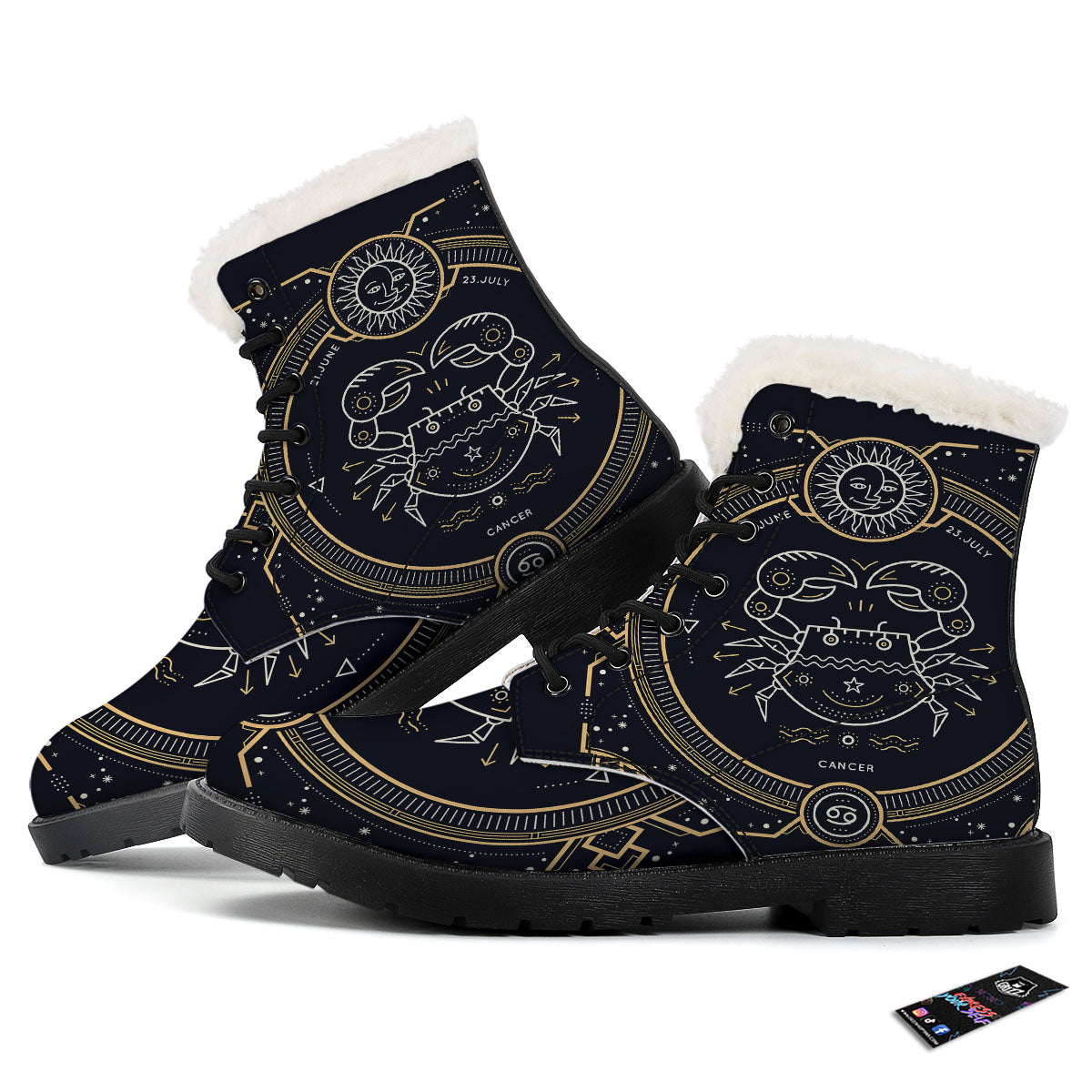 Zodiac Sign Vintage Cancer Print Winter Boots-grizzshop