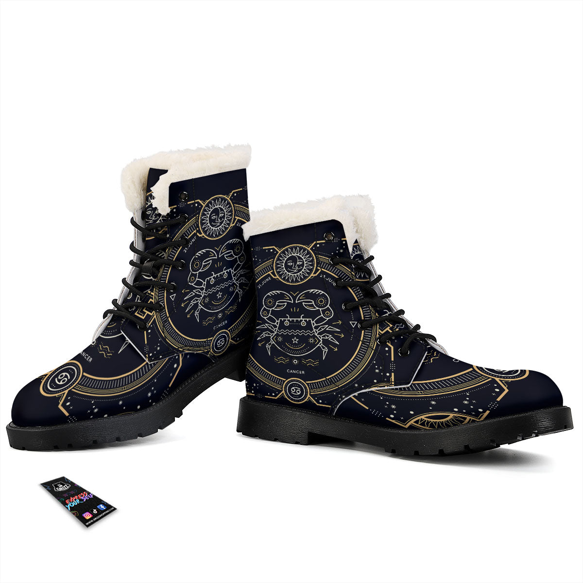 Zodiac Sign Vintage Cancer Print Winter Boots-grizzshop