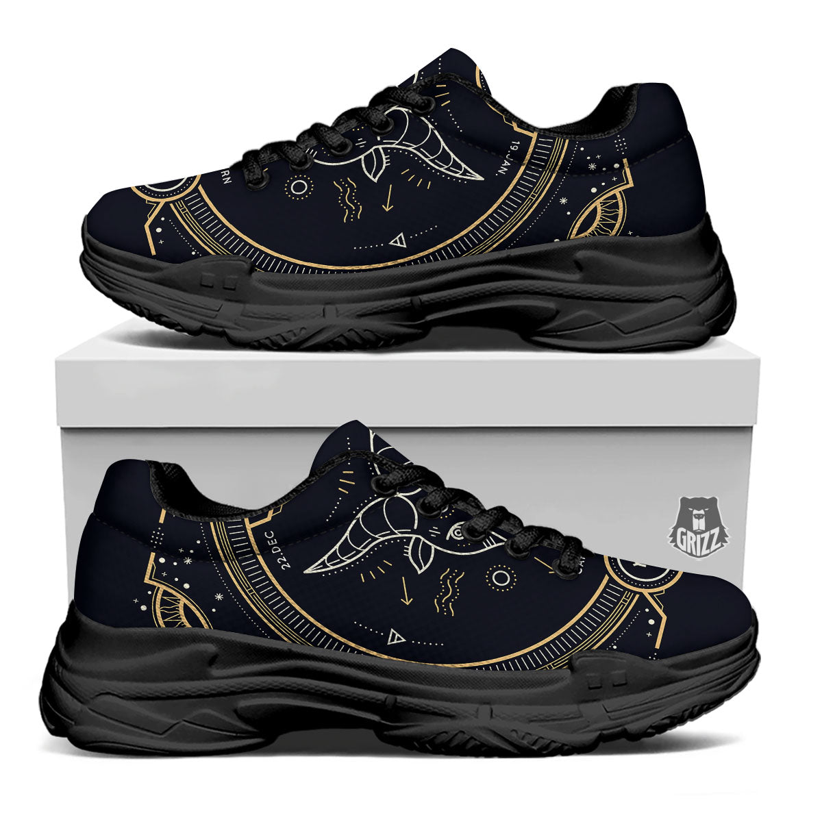 Zodiac Sign Vintage Capricorn Print Black Chunky Shoes-grizzshop