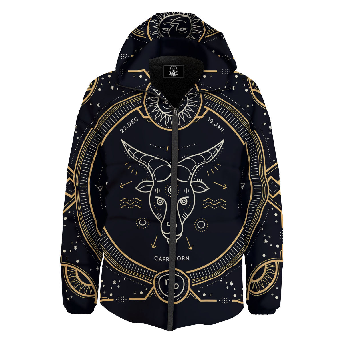 Zodiac Sign Vintage Capricorn Print Down Jacket-grizzshop