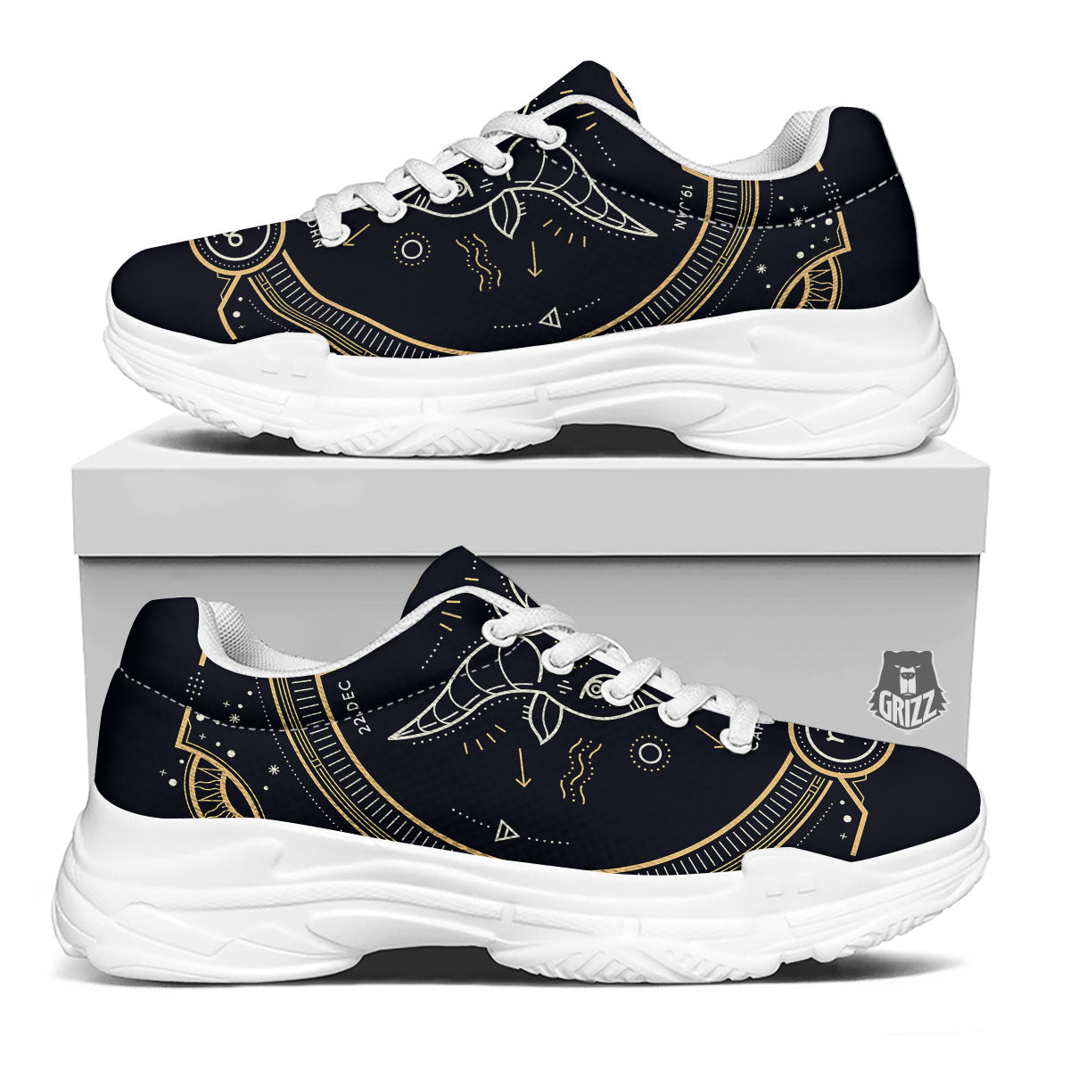 Zodiac Sign Vintage Capricorn Print White Chunky Shoes-grizzshop