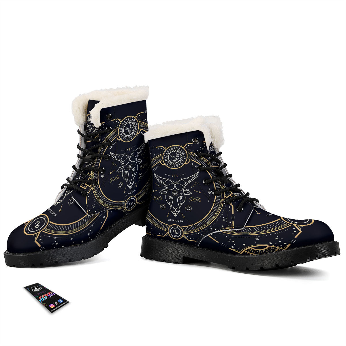 Zodiac Sign Vintage Capricorn Print Winter Boots-grizzshop