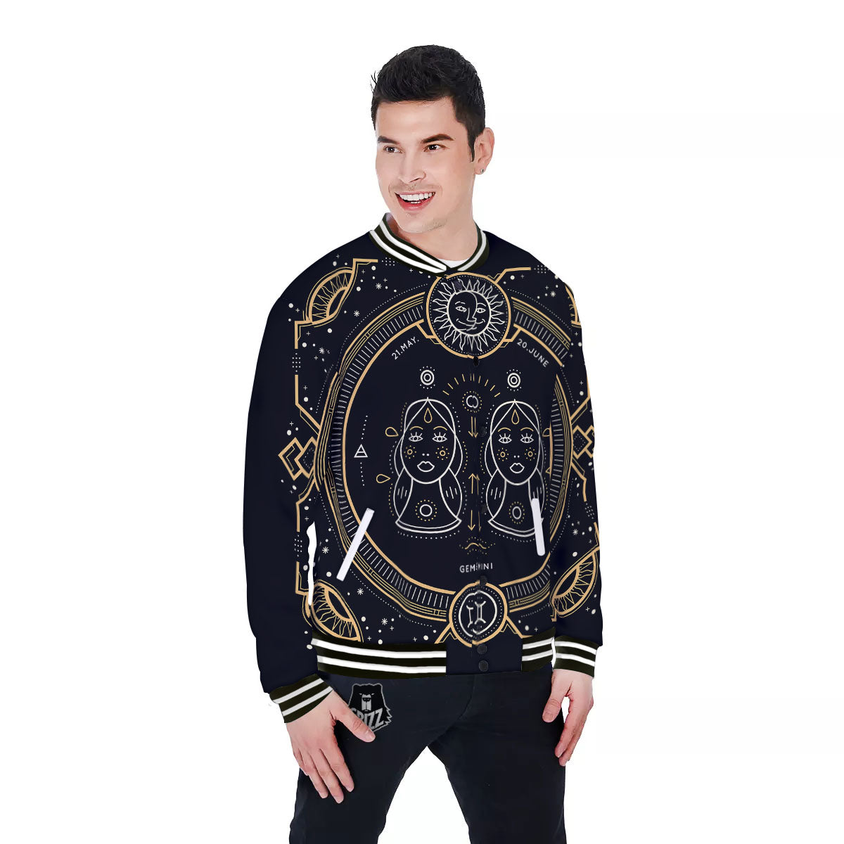 Zodiac Sign Vintage Gemini Print Baseball Jacket-grizzshop