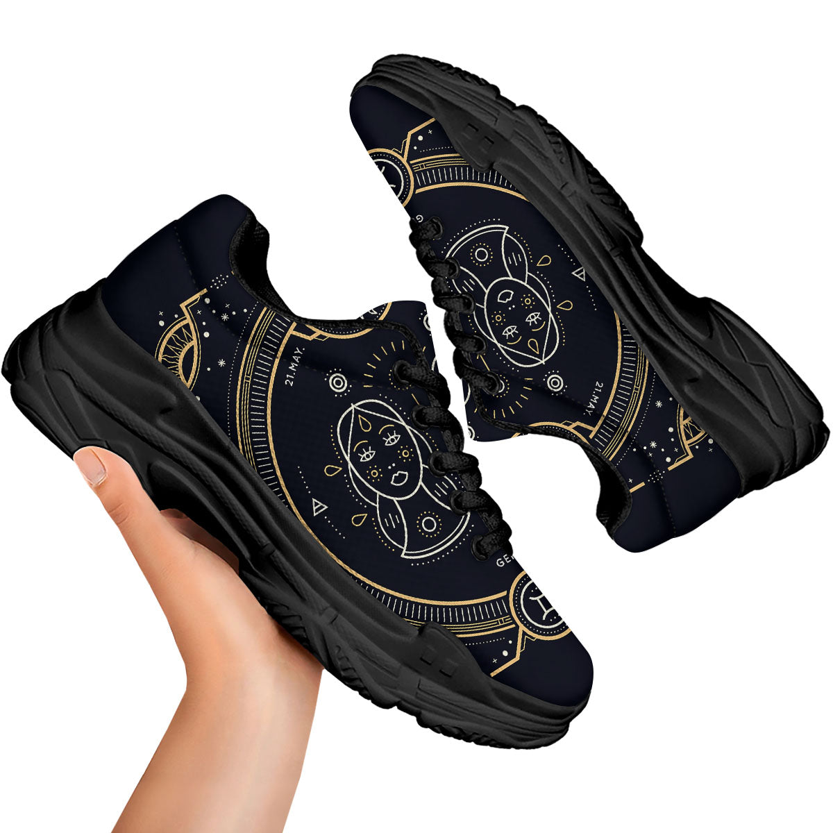 Zodiac Sign Vintage Gemini Print Black Chunky Shoes-grizzshop
