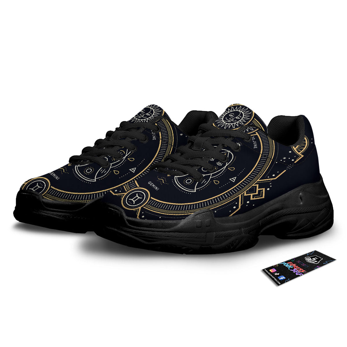 Zodiac Sign Vintage Gemini Print Black Chunky Shoes-grizzshop