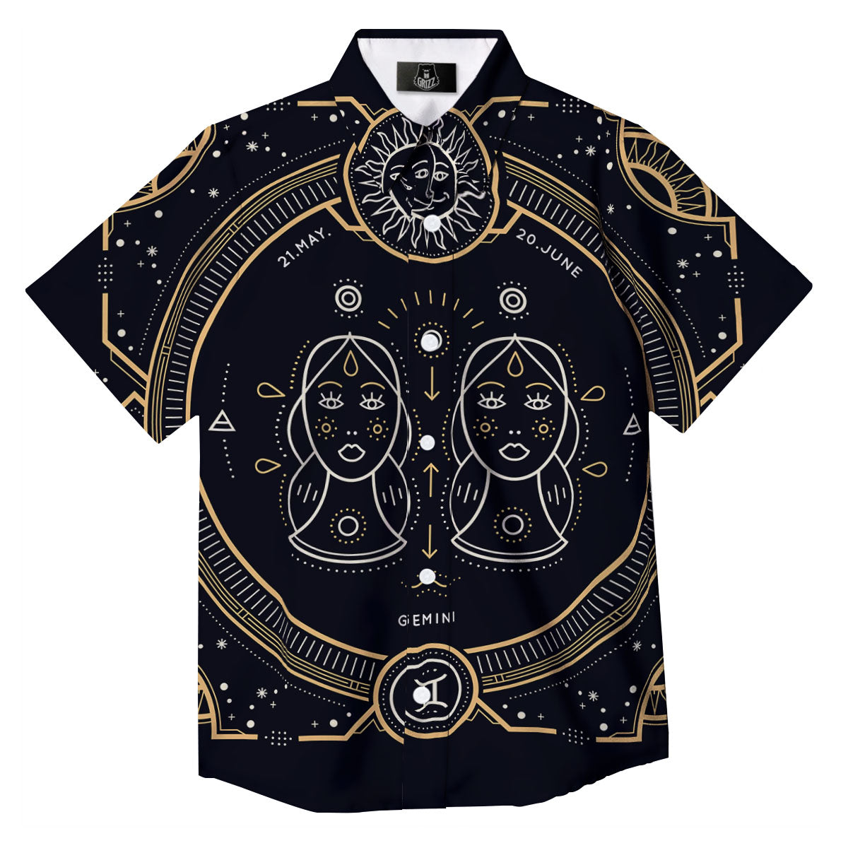 Zodiac Sign Vintage Gemini Print Button Up Shirt-grizzshop