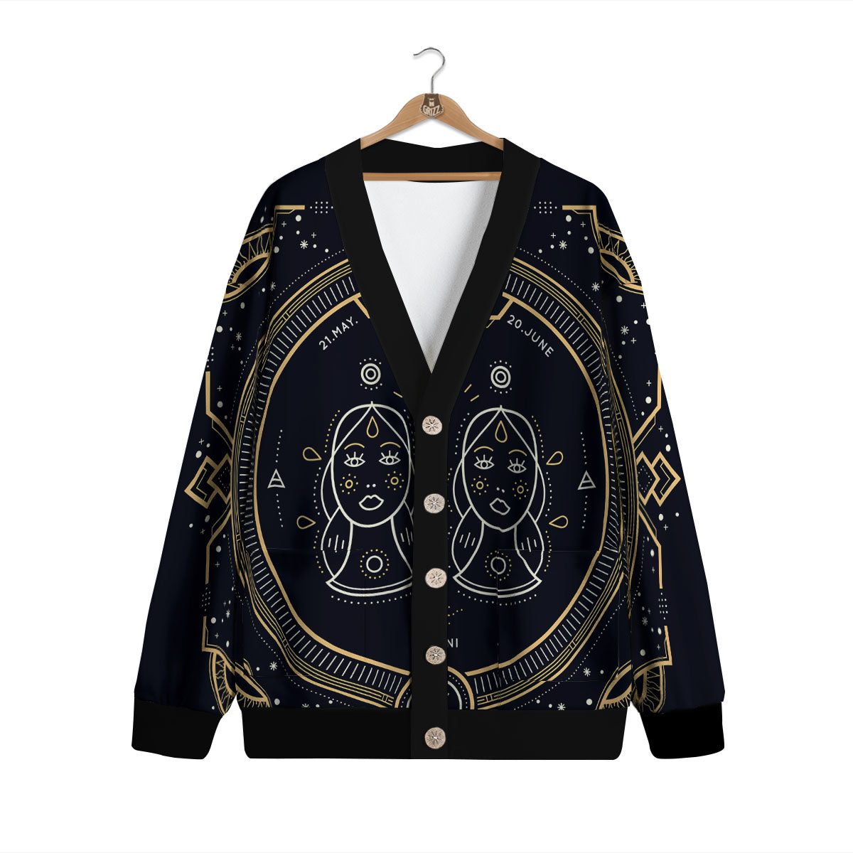 Zodiac Sign Vintage Gemini Print Cardigan-grizzshop