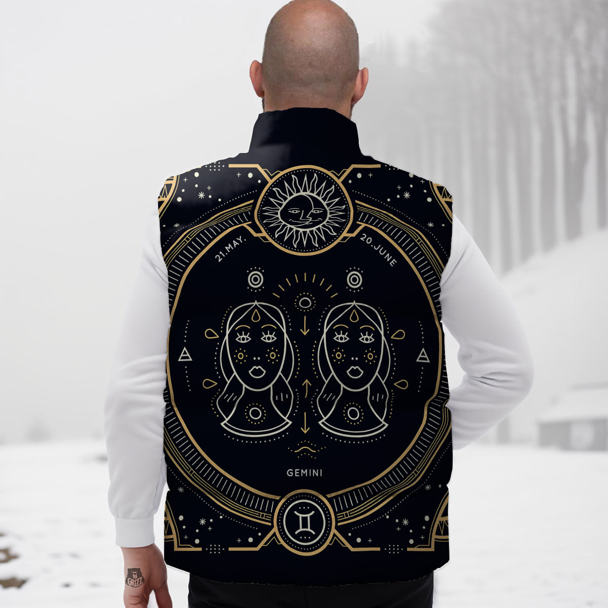 Zodiac Sign Vintage Gemini Print Down Vest