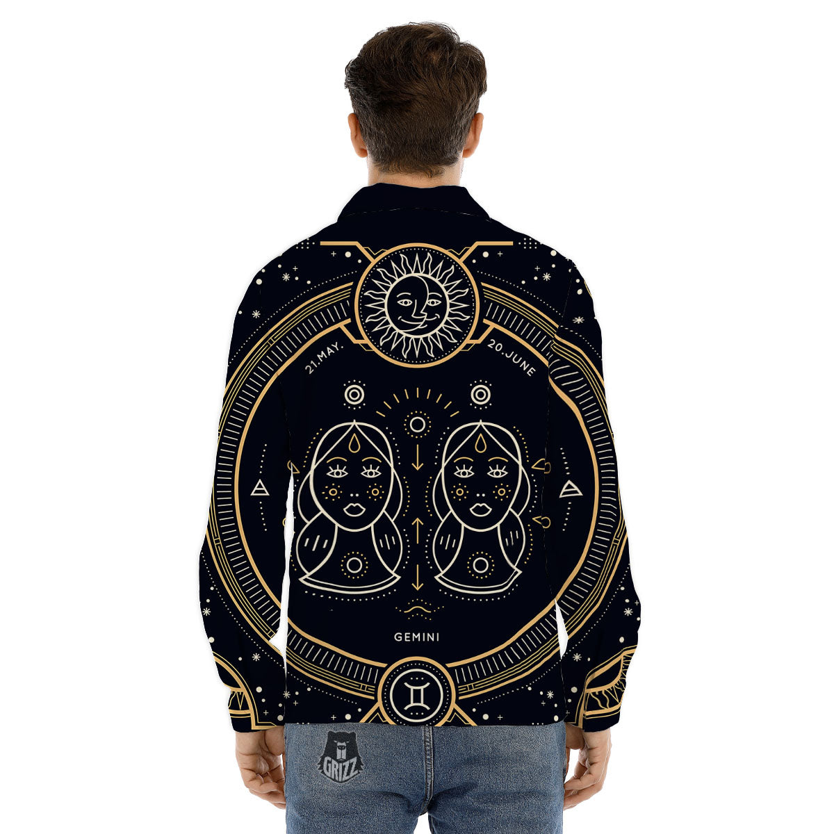 Zodiac Sign Vintage Gemini Print Men's Dress Shirts-grizzshop