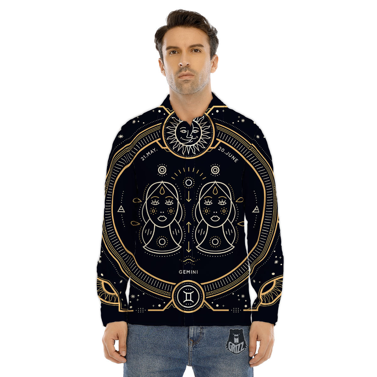 Zodiac Sign Vintage Gemini Print Men's Dress Shirts-grizzshop