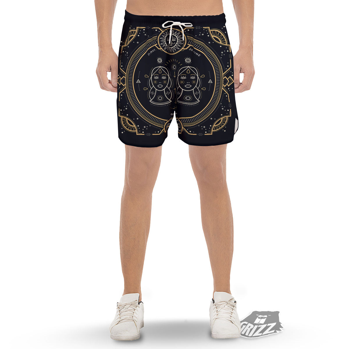 Zodiac Sign Vintage Gemini Print Men's Gym Shorts-grizzshop