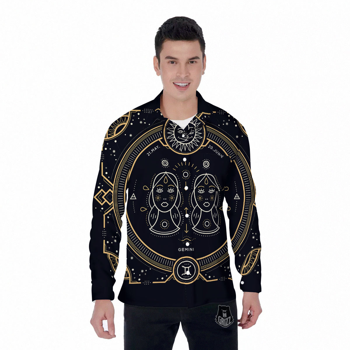Zodiac Sign Vintage Gemini Print Men's Long Sleeve Shirts-grizzshop
