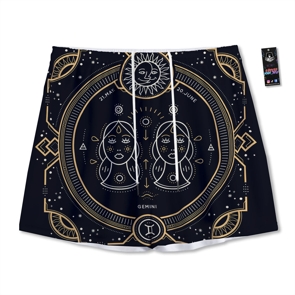 Zodiac Sign Vintage Gemini Print Mesh Shorts