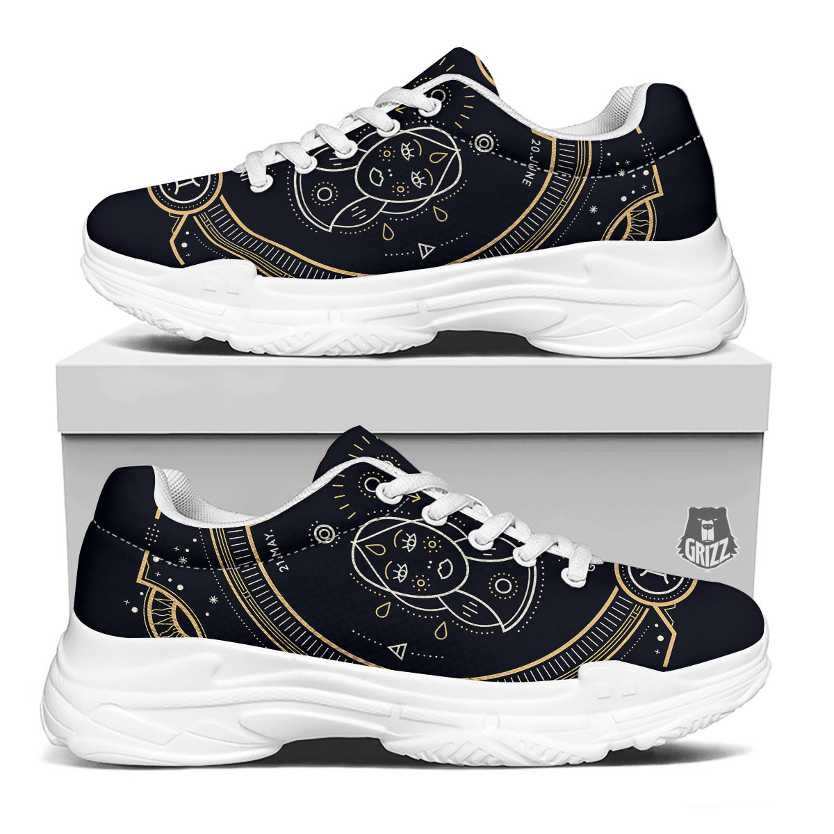 Zodiac Sign Vintage Gemini Print White Chunky Shoes-grizzshop
