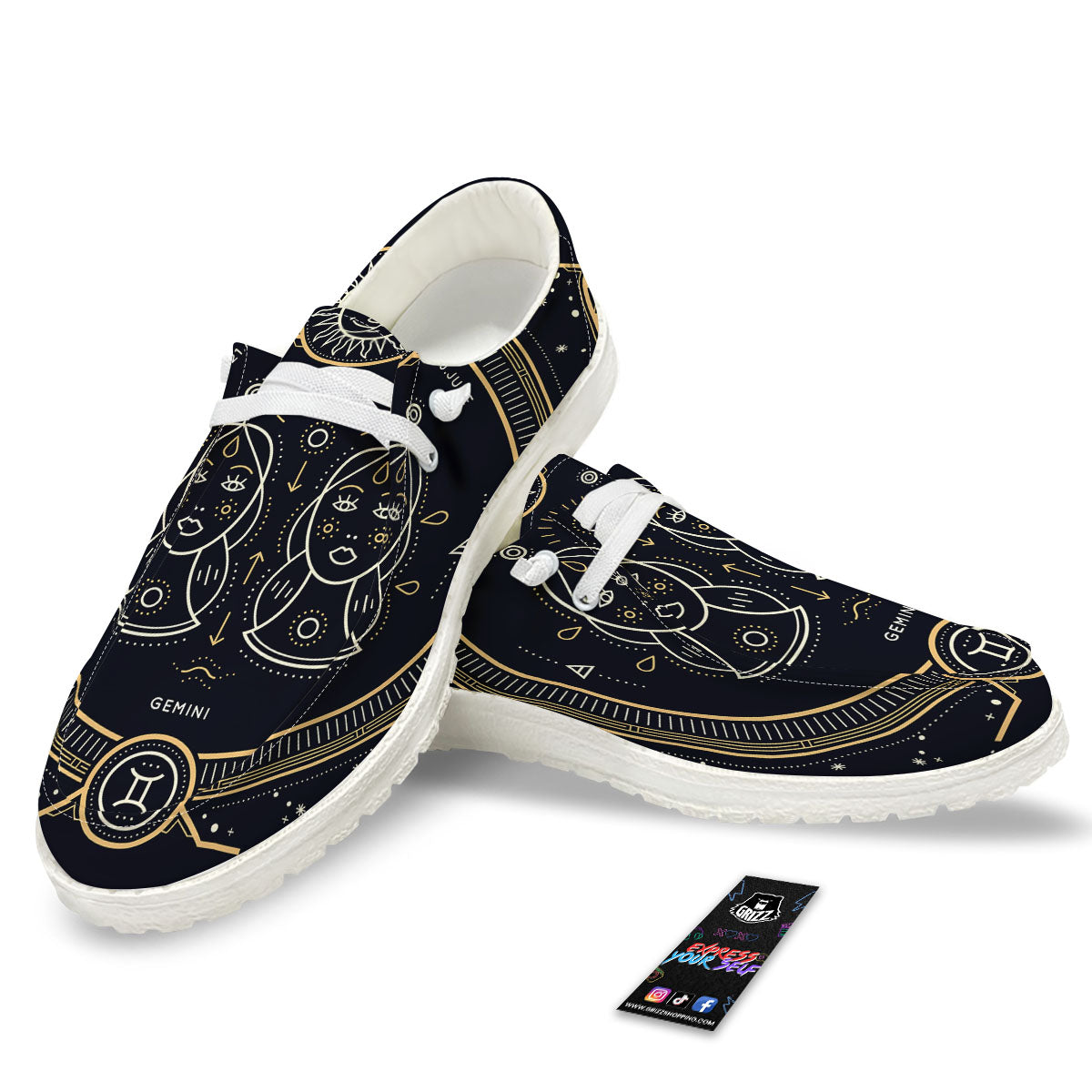 Zodiac Sign Vintage Gemini Print White Loafers-grizzshop