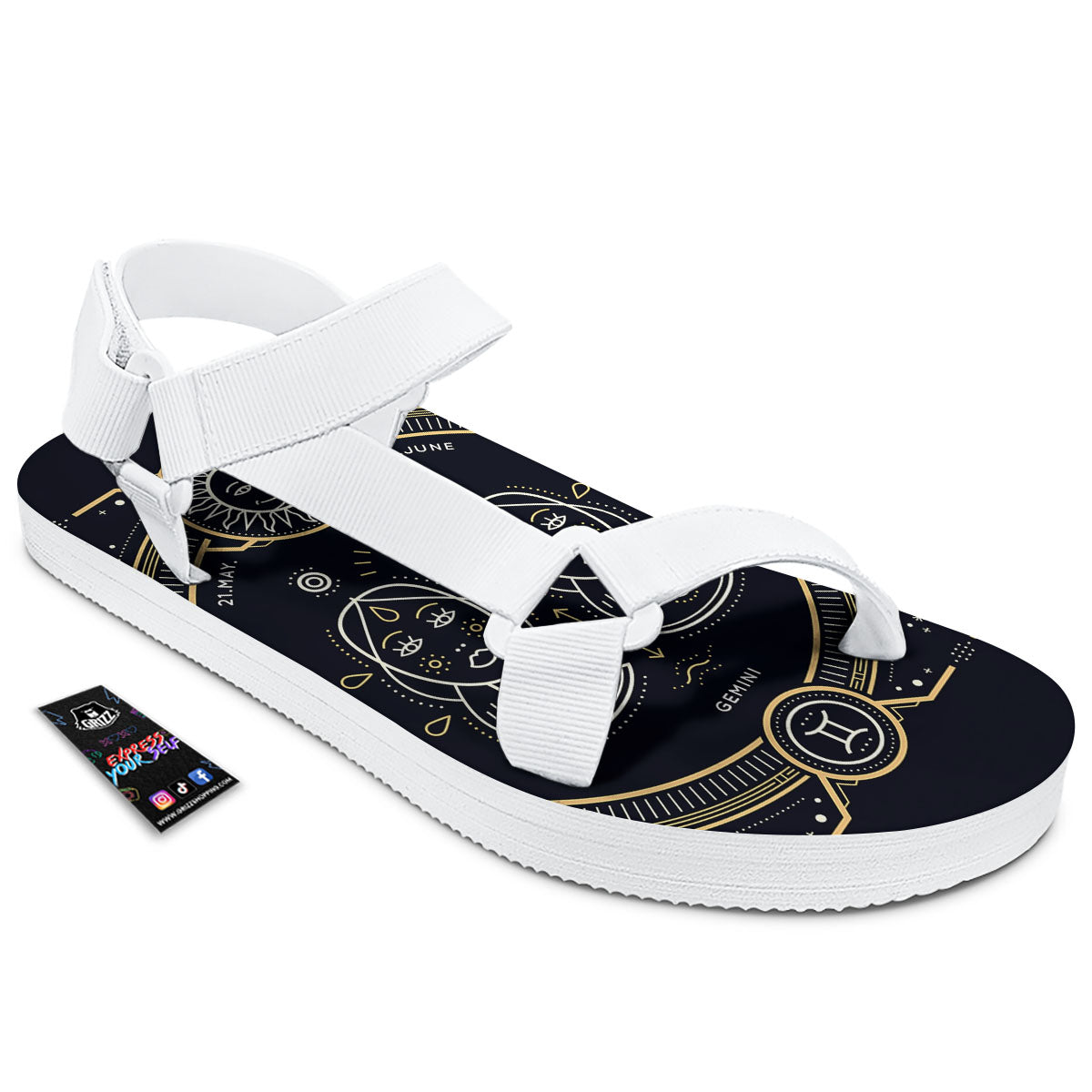 Zodiac Sign Vintage Gemini Print White Open Toe Sandals-grizzshop