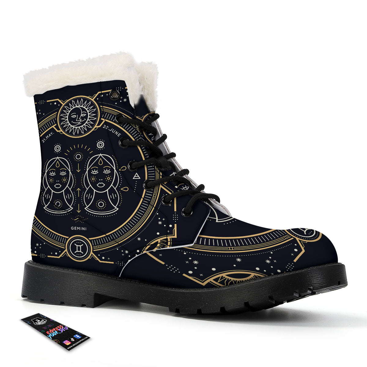 Zodiac Sign Vintage Gemini Print Winter Boots-grizzshop