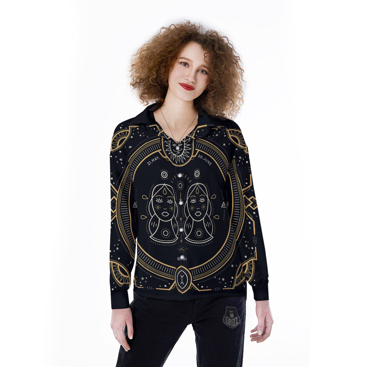 Zodiac Sign Vintage Gemini Print Women's Long Sleeve Shirts-grizzshop