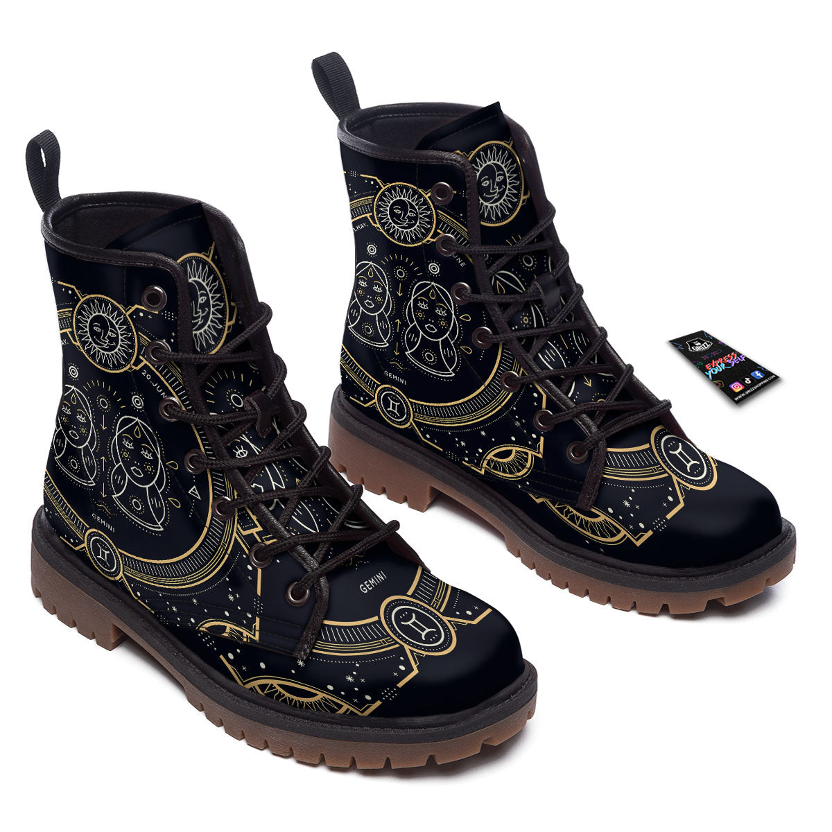 Zodiac Sign Vintage Gemini Print Work Boots-grizzshop