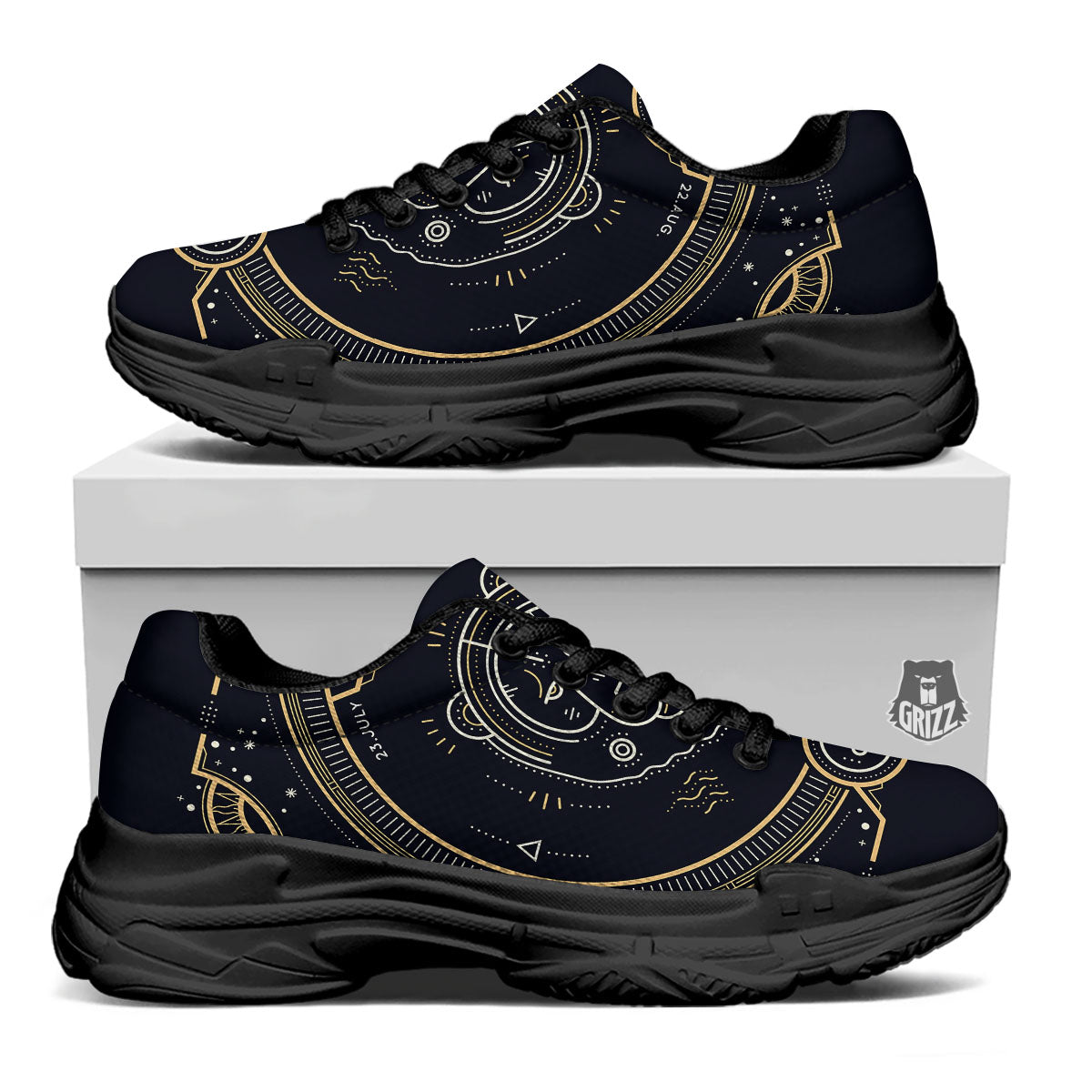 Zodiac Sign Vintage Leo Print Black Chunky Shoes-grizzshop