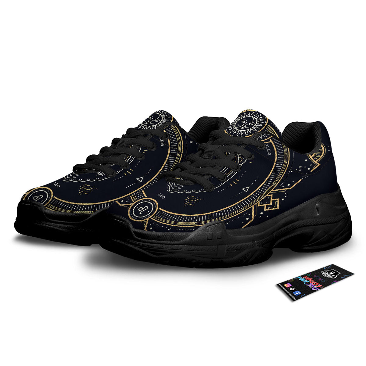 Zodiac Sign Vintage Leo Print Black Chunky Shoes-grizzshop
